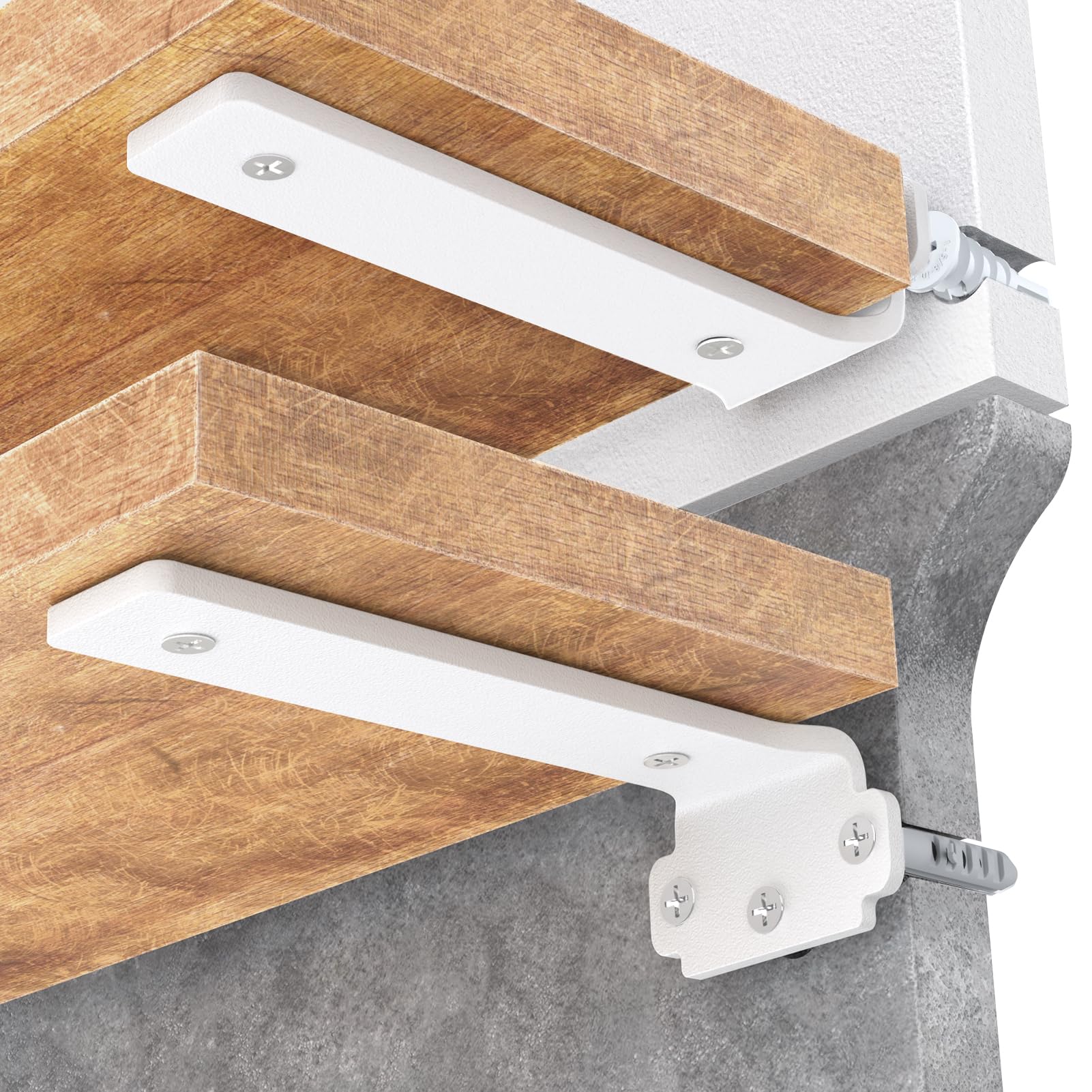WELDUN 6 Pack Floating Shelf Brackets 25 cm, Heavy Duty Shelf Brackets for Shelves, White Metal Wall Shelf Support Brackets, 75KG Load Capacity