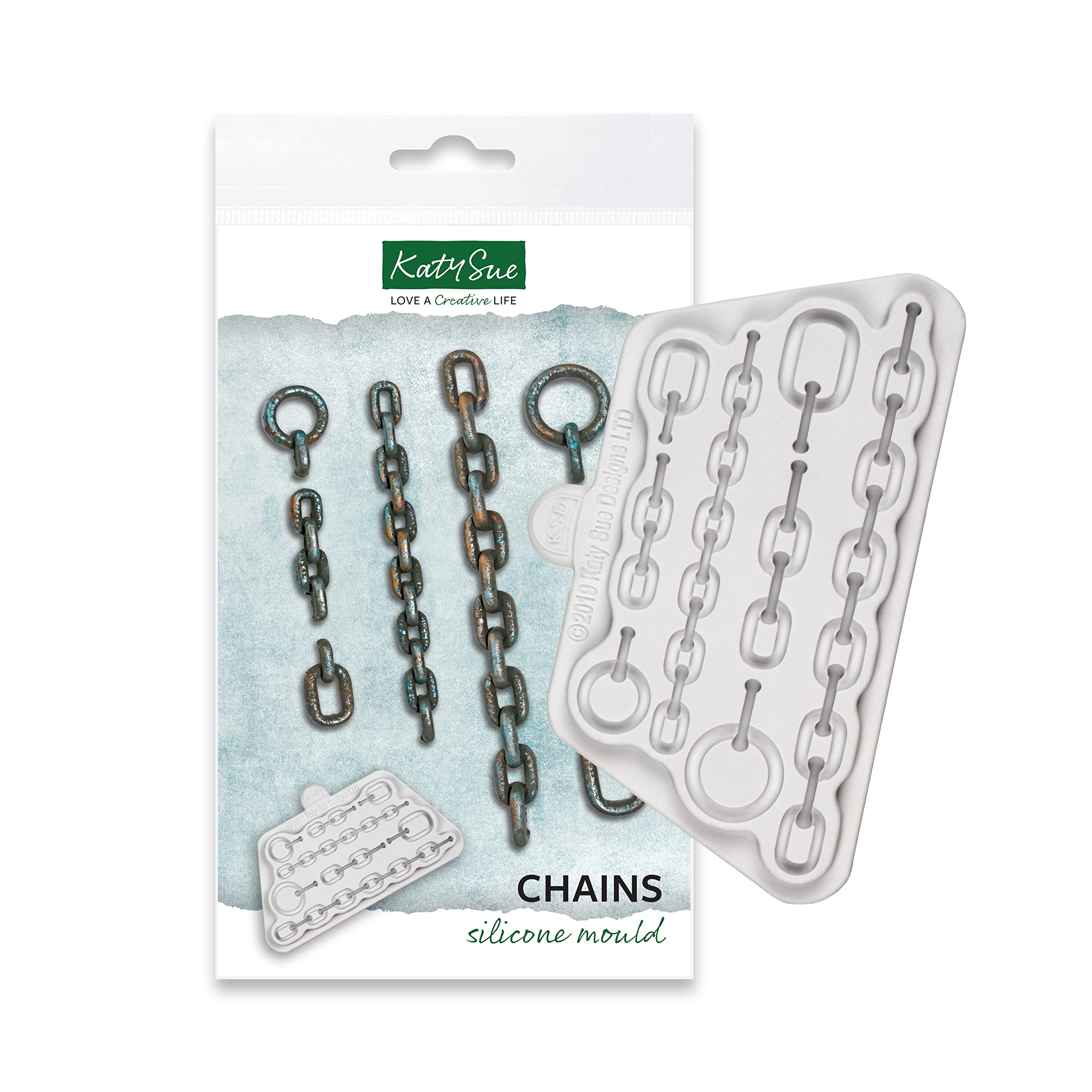 Katy Sue Chains Silicone Mould for Cake Decorating & Crafts use with Fondant & Air Dry Clay. Makes Links and Chains - Long Chain 134 Long x 11 Wide in Millimetres by Katy Sue Fondant Moulds