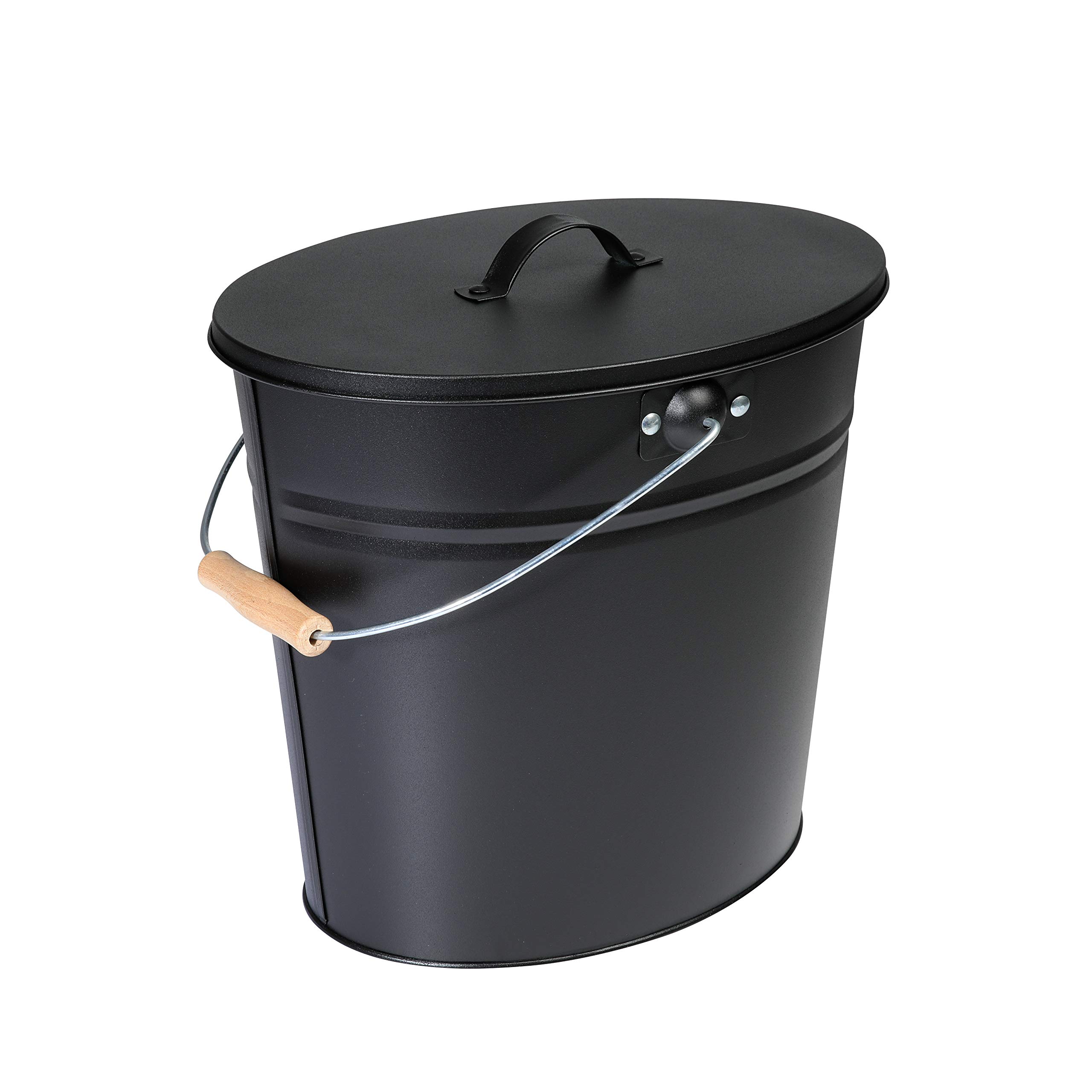 Kamino-Flam Ash Bucket for Indoors and Outdoors - Large Ash Bucket with Lid - 24 l Ash Bucket in Black - Fireplace Decoking Devices