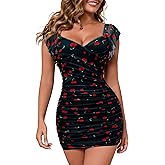 Pzosq Women's Bodycon Mini Dress,Summer Sleeveless V-Neck Pleats Party Going Out Dresses