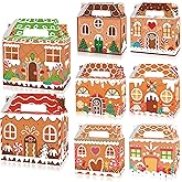 BACH AND BOUJEE Christmas Gingerbread Treat Gift Boxes 12Pcs Gingerbread House Cookie Candy Boxes Goodie Bags Christmas Party Favors Winter Holiday Xmas Party Supplies Decor