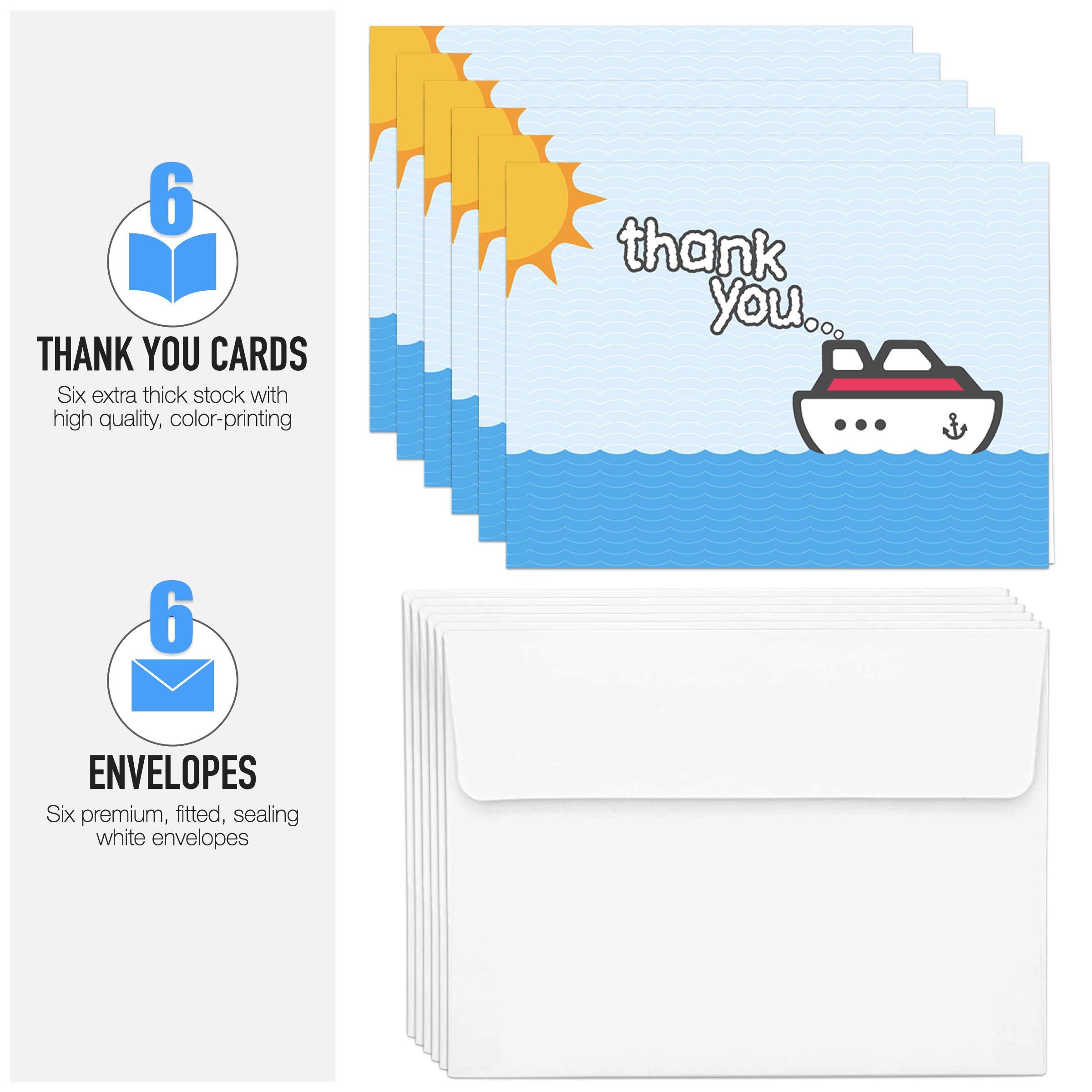 Cruise On Cruise Staff Thank You Cards (6 Pack), Elegant Appreciation Cards for Crew, Servers & Hosts, Premium Quality, Blank Inside for Personalized Messages, Cruise Gift