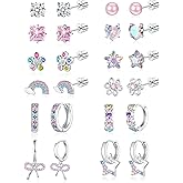 Hypoallergenic Screw Back Earrings for Women Girls Kids Surgical Steel Earrings for Sensitive Ears Cute Heart CZ Flower Butterfly Toddler Girl Earrings Screwback Studs Hoops