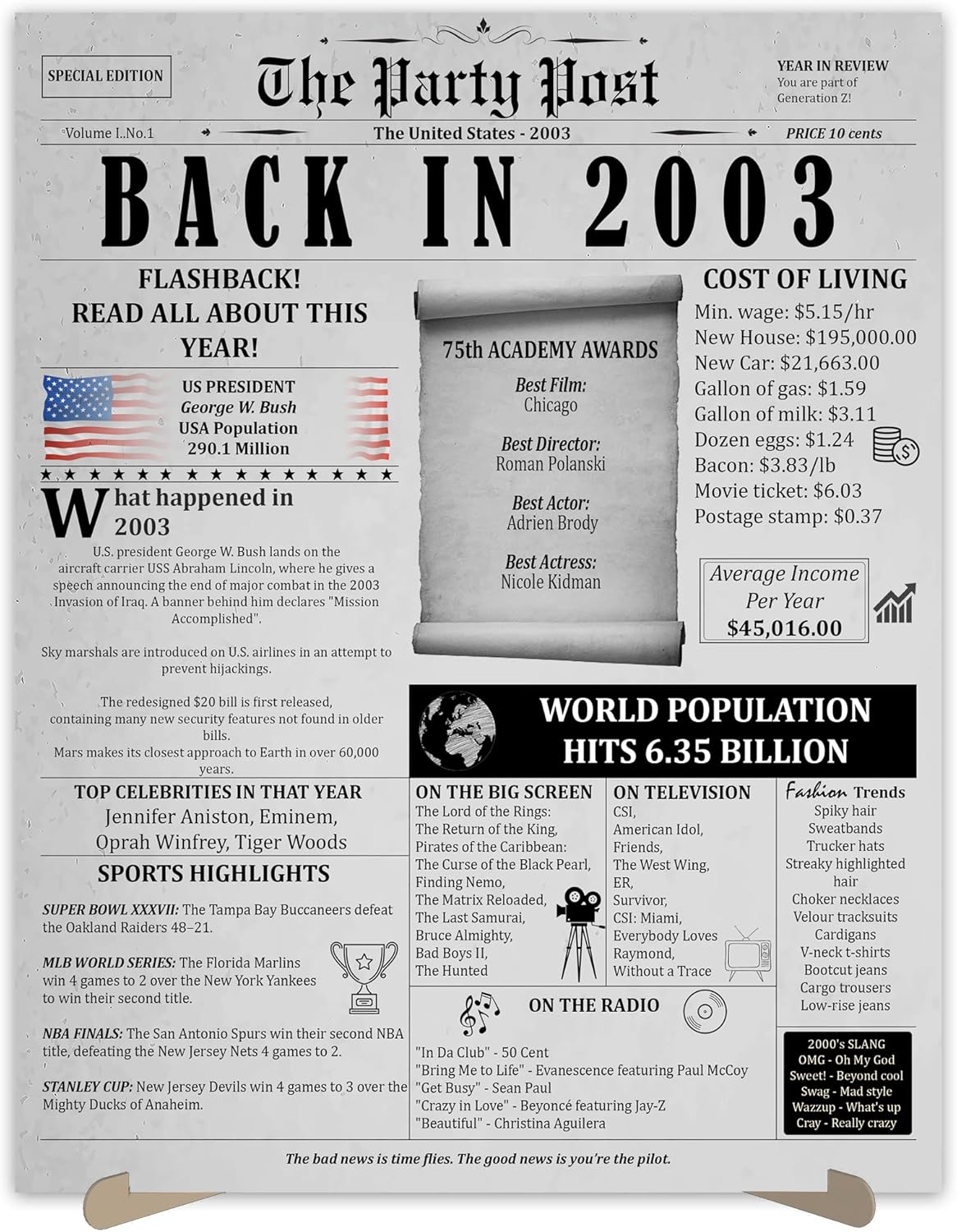 Wall Décor - 20th Birthday Party Decorations Poster - 20 Years Ago Anniversary Card for Women and Men. Back In 2003 Home Decor Supplies for Her or Him Turning 20 Years Old. 11 x 14 In Birthday Retro Card.