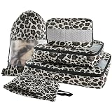 U+U 5 Set Packing Cubes for Travel Essentials Ultralight Luggage Packing Organizers with Laundry Bag and Shoe Bag for Vacation, Business Trip and Camping (Leopard)