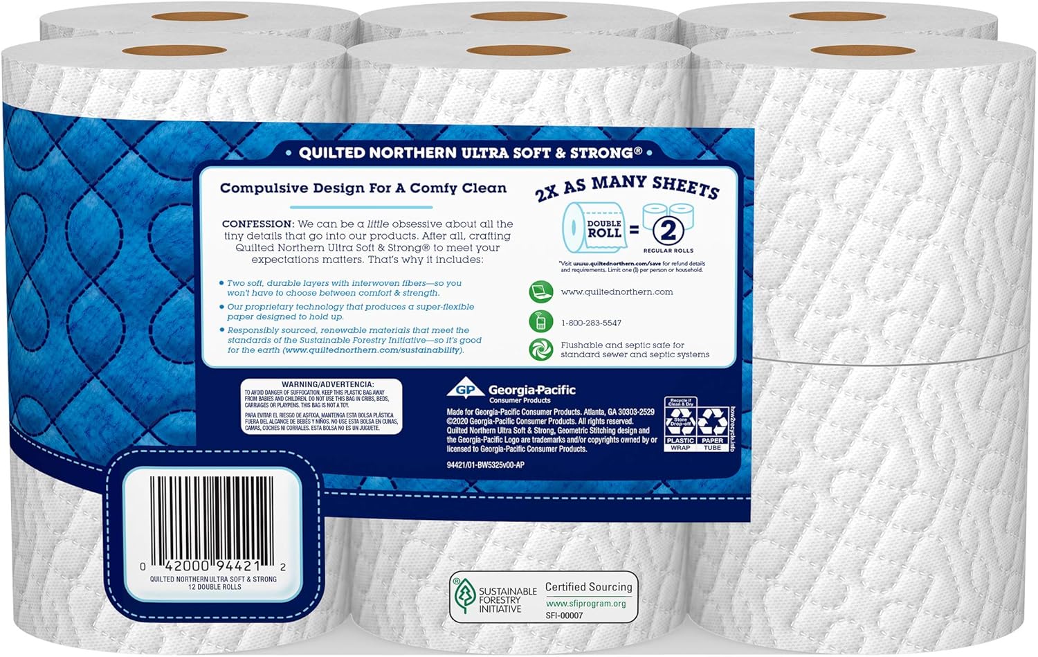 Quilted Northern Ultra Soft & Strong Toilet Paper, Bath Tissue Rolls, Double Rolls, 12 Count of 164 Sheets Per Roll: Health & Personal Care