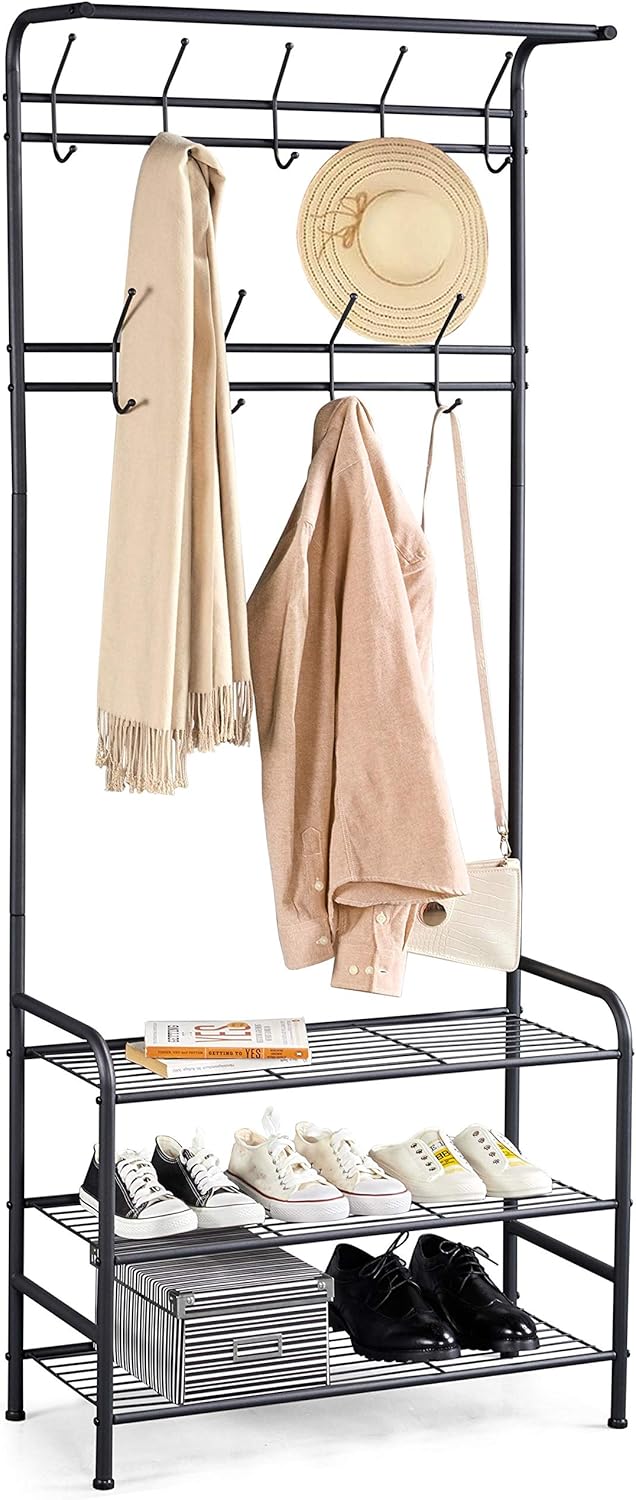 enclosed shoe rack for garage on Hall Tree With Bench Coat Shoe Rack Metal Coat Rack Stand Yaheetech Hall Tree Coat Rack 3 Tier Shoe Bench With Coat Hat Rack Entryway Bench With Hooks Hall Trees Entryway Furniture Ilsr Org