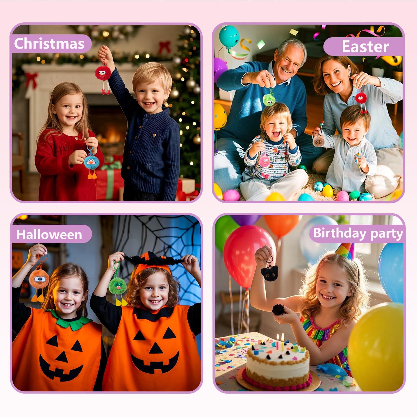 24 PCs Kids Keychains - Keychain Cute for Birthday Goodie Bags Christmas Gifts for Grandkids Stocking Stuffers for Kids Birthday Party Favors Pinata Toys Classroom Prizes Elementary Child Bulk Items