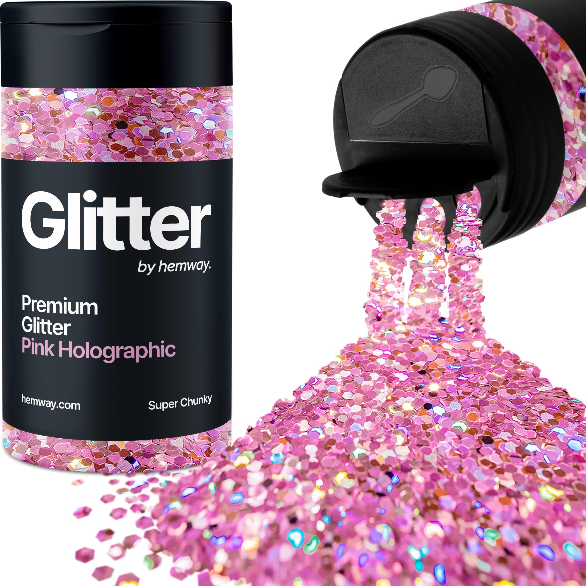 Holographic Pink Glitter Shaker, 130g Super Chunky Glitter, Crafts 1/8" Metallic Flake Pink Sequins, Resin & Epoxy Crafts, Decorating, Halloween, Christmas Nail, Face, Hemway — image 1