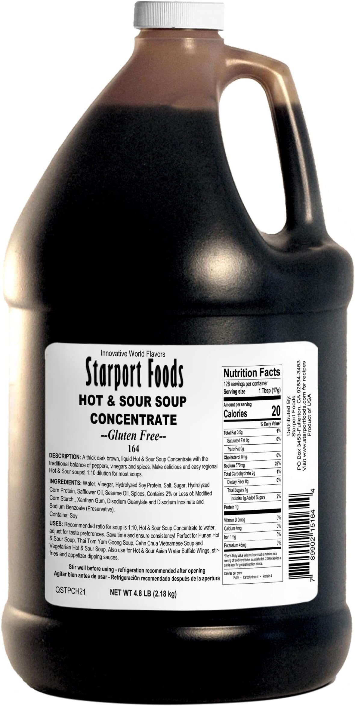 Starport Foods Hot and Sour Soup Concentrate - Gluten Free, 1/2 gallon, NET WT 4.8 lb, (76 oz)