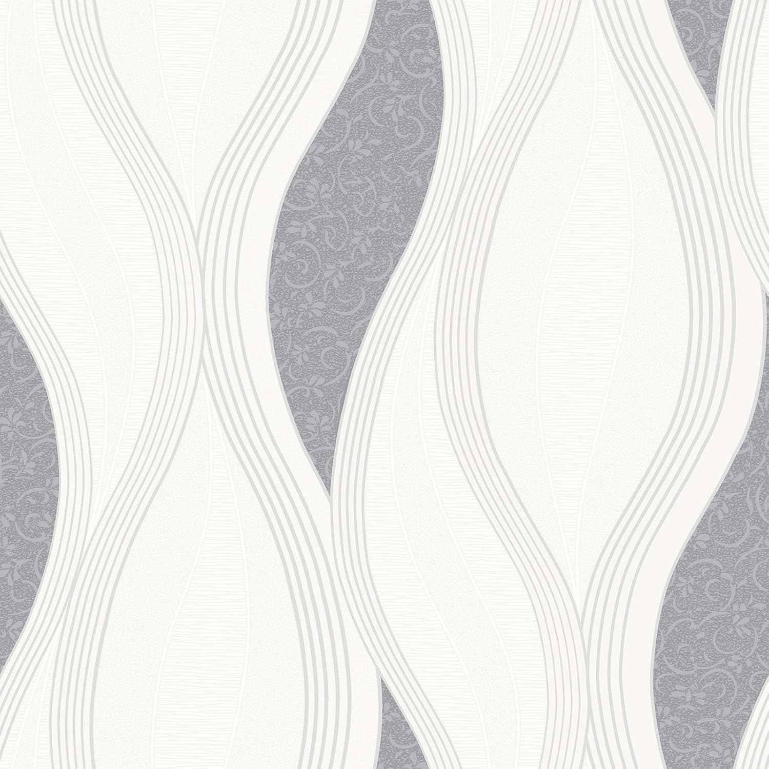 Wave Embossed Textured Wallpaper Grey E62019