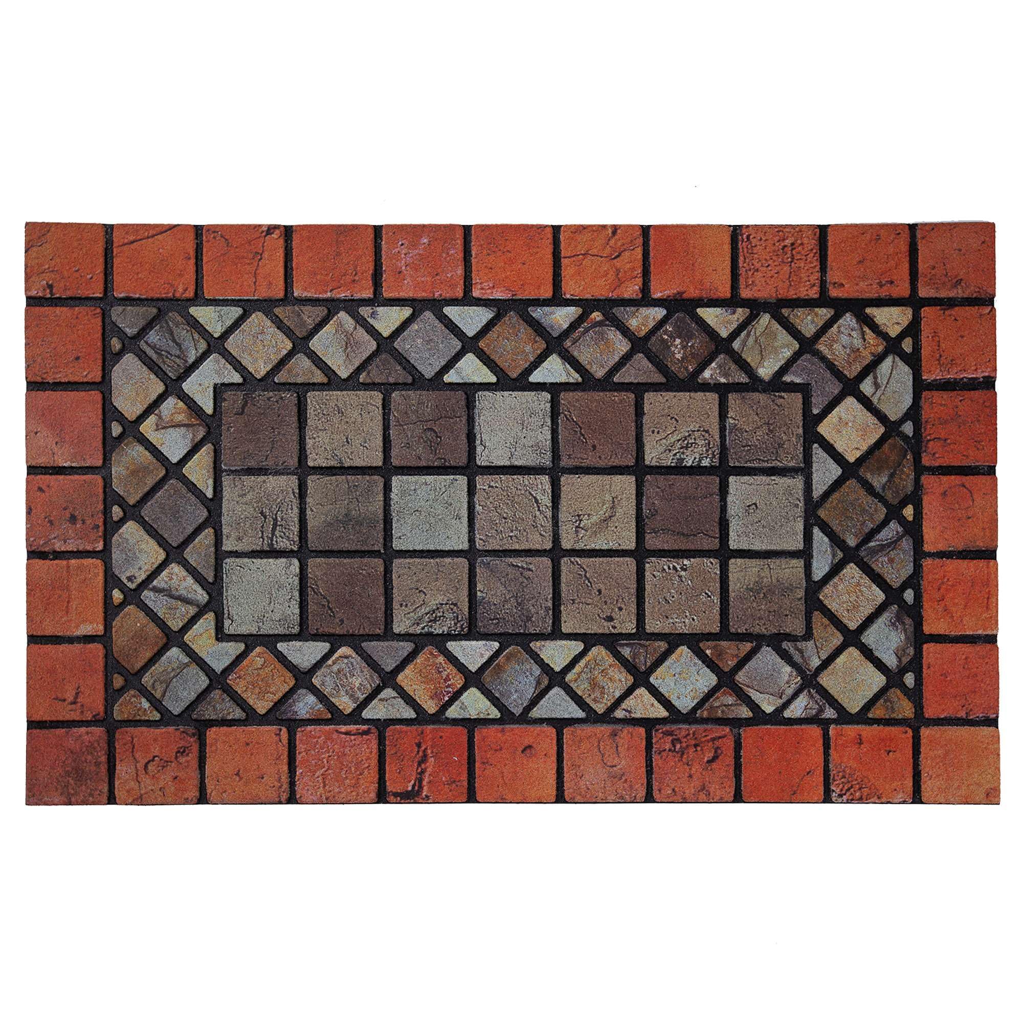 Nicoman Red Edge Tile Mat Barrier Doormat Eco-Friendly Scrape and Absorbent Indoor/Outdoor Door Mat, Regular (75x44cm), Red Border