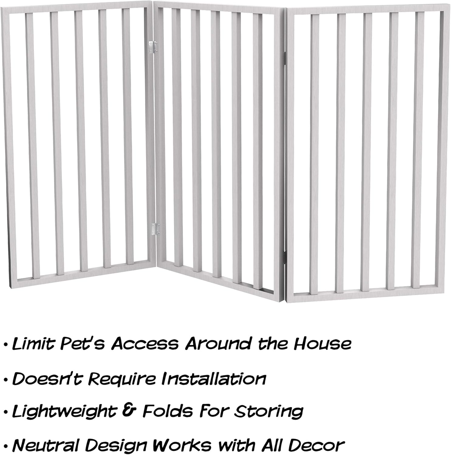 Foldable, Free-Standing Wooden Pet Gate- Light Weight, Indoor Barrier for Small Dogs / Cats by PETMAKER- White, 24 Inch Step Over Doorway Fence : Pet Supplies