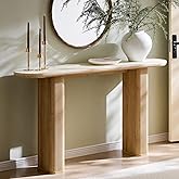 OKD 63 Inch Modern Console Table with Arc Faux Marble Texture Top, Fluted Wood Base, Contemporary Entryway Sofa Table for Liv