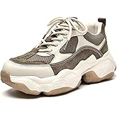 BEAU TODAY Chunky Sneakers for Women, Womens Fashion Sneakers, Lace Up Platform Comfortable Leather Casual Dad Shoes