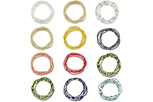 12 PCS Waist Beads for Women, Elastic African Belly Beads, Layered Sexy Body Chain Set Elastic Adjustable Belly Chains Africa