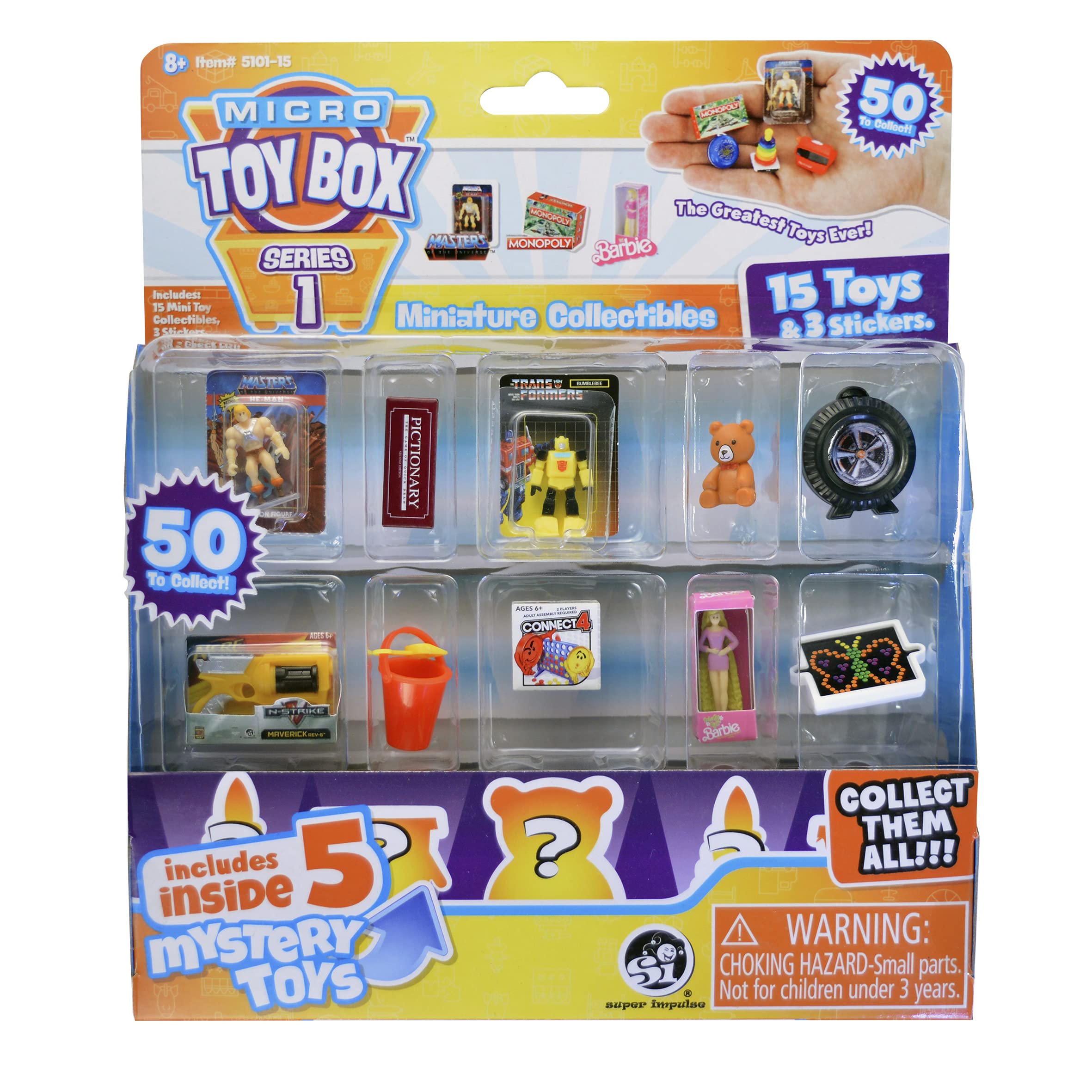 MICRO TOYBOX COLLECTABLES 15 pack- STYLES VARY mini toys to collect, swap, display with surprise pack design 5 toys inside 5101-15