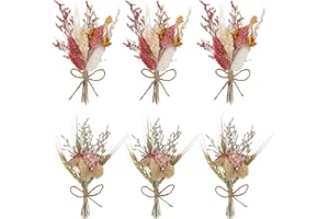 Auidy_6TXD 6 Pcs Dried Flower Bouquets, Natural Mini Dried Flowers Wheat Bouquets Table Centerpieces Boutonniere Bridesmaid Flower Girl Gift Box for Boho Weddings, Birthday Cakes Table Bottle Decor