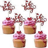 Gyufise 24Pcs Christmas Oh Baby Cupcake Toppers Glitter Xmas Santa Hat Baby Shower Christmas Cupcake Picks for Xmas Theme Kids Birthday Party Cake Decorations Supplies Red