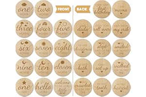 CHIPCHIP Baby Monthly Milestone Wooden Circles, Hello World Newborn Sign, Month Baby Milestone Signs for Newborn Photography Props, Set of 14 Baby Monthly Milestone Wood Discs Props for Baby Boy & Girl