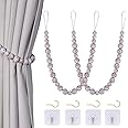 Wood Bead Curtain Tiebacks, KLOGTSIND Set of 2 Curtain Holdbacks for Thin or Thick Window Draperies, Boho Farmhouse Curtain Tiebacks with Hooks, Curtain Tie Backs for Home Office Room Decor