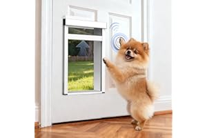 TIDYTECH Small Dog Door for Door,Electronic Pet Automatic Door Smart Aluminum Dog Door with Dogbell Activated Auto Lift, Lockable Weatherproof Telescoping Tunnel for Small Pets(Pets Up to 12 Lb)