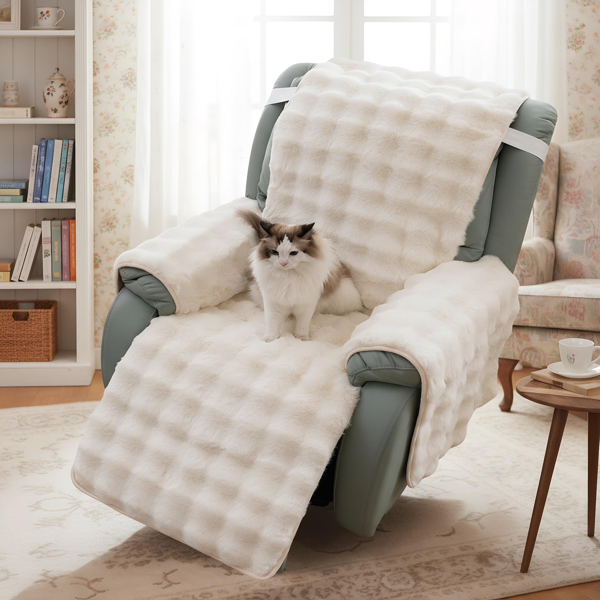 LiveGo Thick Rabbit Plush Recliner Chair Cover - 23 Inch Faux Rabbit Fur Slipcover for Recliner Chairs, Soft & Plush Furniture Protector, Cozy Lazy Boy Recliner Cover for Living Room & Bedroom