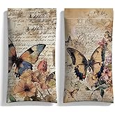 2 Pack Eyeglasses Case & Sunglasses Case-PU Soft Squeeze Top Glasses Pouch for Men Women, Vintage Floral & Butterflies Portable Anti-Scratch Eyewear Bag, Reading Glasses Bag(Butterflies, Brown)