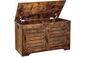 DINZI LVJ Storage Chest, Flip-Top Wooden Toy Box with 2 Safety Hinges, Retro Entryway Shoe Bench, Sturdy Large Storage Trunk for Living Room, Bedroom, Toddler Room, Easy Assembly, Rustic Brown
