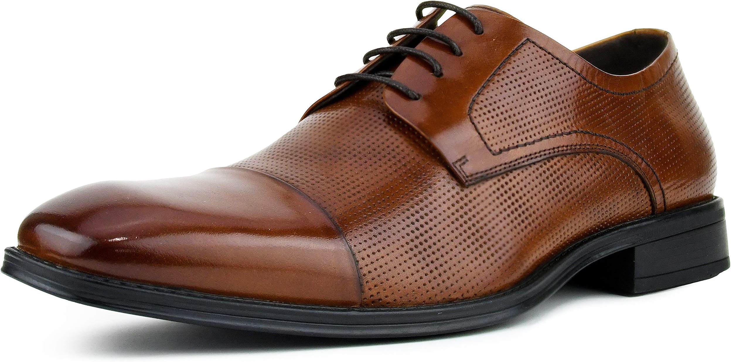 Asher Green AG135 - Men's Oxford Dress Shoes, Genuine Leather Lace Up with Perforations - Smooth Cap Toe Dress Shoes for Men - Dress and Casual Shoes