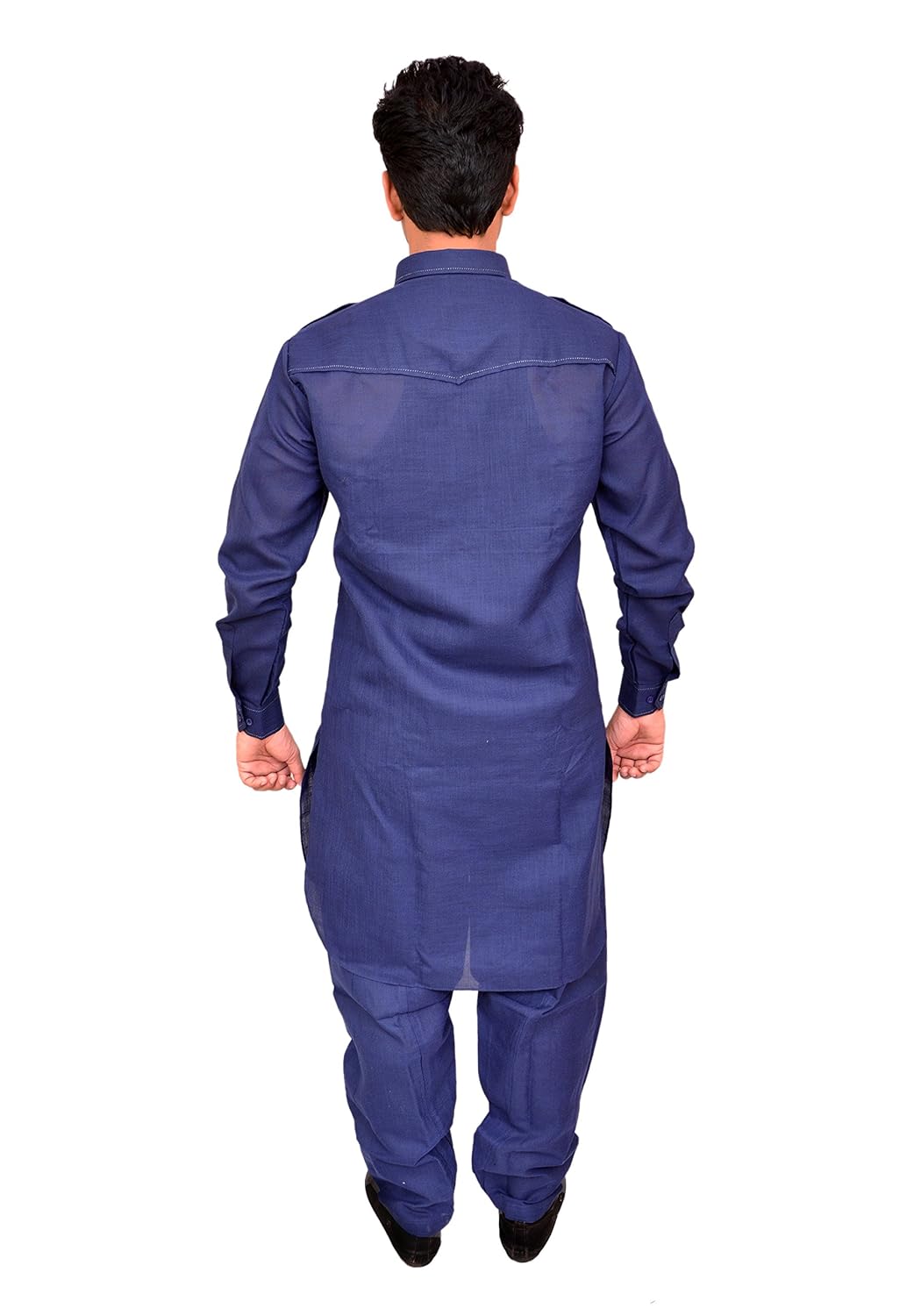 royal attire navy blue stylish regular fit pathani kurta salwar for men