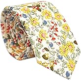 BELLUNO Cotton Floral Tie for Men, Skinny Flower Necktie for Wedding, Party, Activities, Cotton Slim Tie + Gift Box