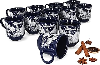 MamboCat 12er Set Glühweinbecher 0,2L dunkelblau Weihnachtslandschaft | Klassische Porzellan Glühweintassen | geeicht | ideal für den Weihnachtsmarkt - den Profi & Gastronomiebedarf