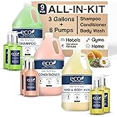 Terra Pure | Eco Botanics Gallon & Dispenser Set | 1-Shoppe Hotel Amenities Kit | Shampoo, Conditioner, Body Wash Gallon | Refillable 10.14oz Matching Pump Bottles