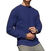 Zaitun Mens Crewneck Sweater Pullover Waffle Knit Casual Patterned Long Sleeve Sweaters Navy