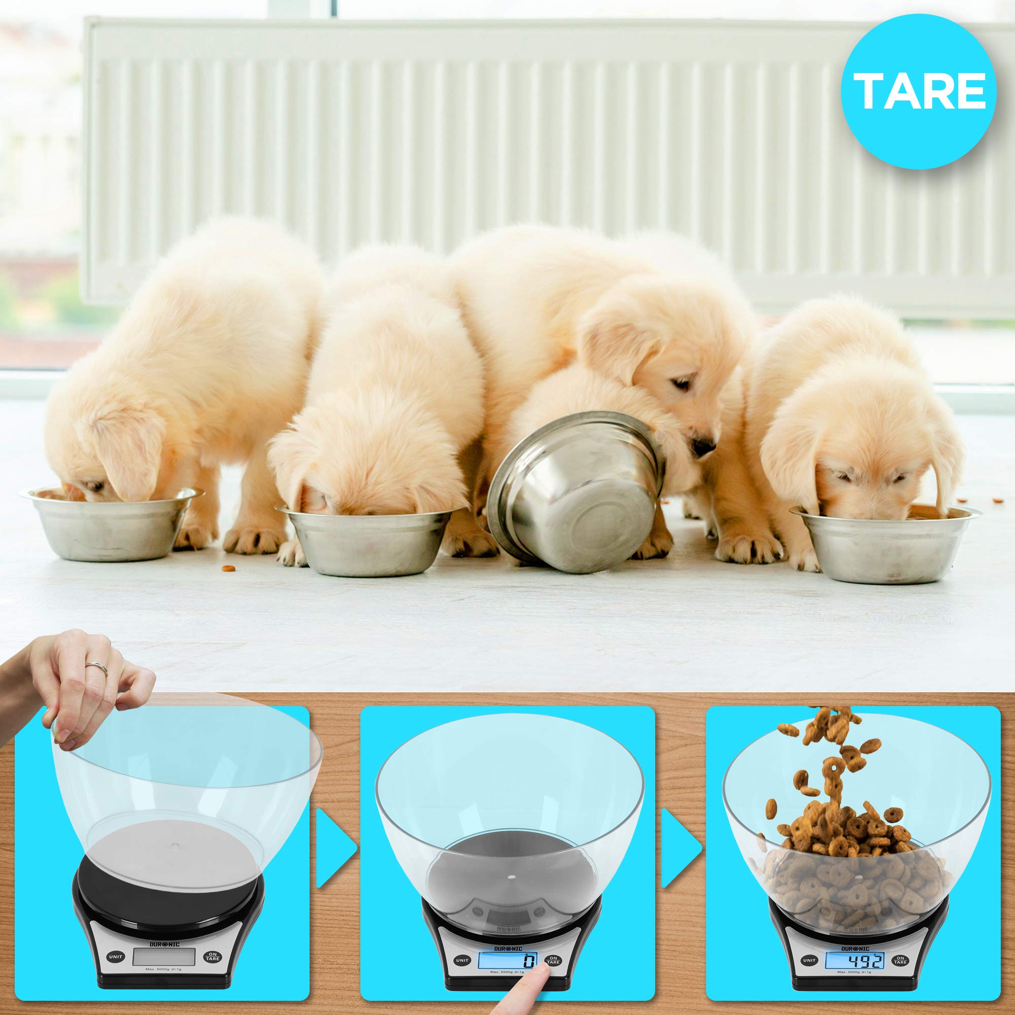 Duronic Digital Kitchen Scales KS6000 BK/CR Electronic Kitchen Scale with Bowl Measuring Weighing Scale Baking Scale for Cooking Baking Postal Pet Food Measurement Baker Weight Scale, Tare LCD Display