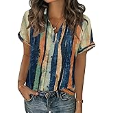 Zeagoo Short Sleeve Summer Tops for Women Casual Button Down Shirts Solid/Striped Business Work Blouses