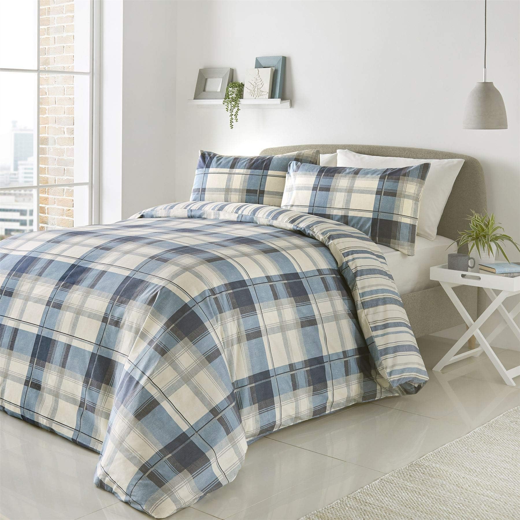 Plaid Check Vertical Stripe Blue Cotton Blend USA Twin (135cm X 200cm - UK Single) Duvet Comforter Cover