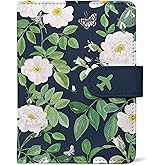 Passport Holder, Travel Wallet Cover with Pen Loop | Cute RFID Blocking Leather Case with Magnetic Closure for Travel Essentials-flower