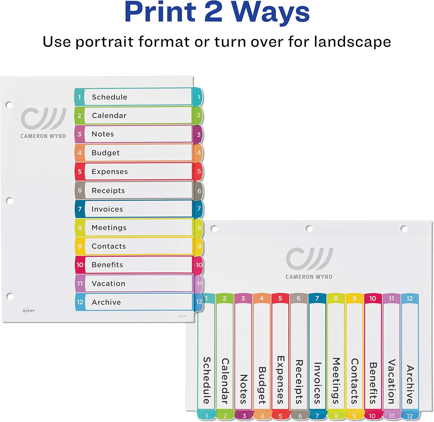 Avery 12 Tab Dividers for 3 Ring Binders, Customizable Table of Contents, Multicolor Tabs, 1 Set (11843) : Office Products