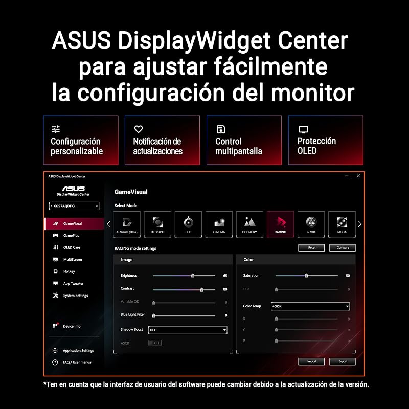 ROG Strix OLED XG27AQDPG - Monitor Gaming de 27", QHD QD-OLED, 500Hz, 0,03ms, Neo Proximity Sensor, G-Sync, VESA DisplayHDR 500 TrueBlack, HDMI 2.1