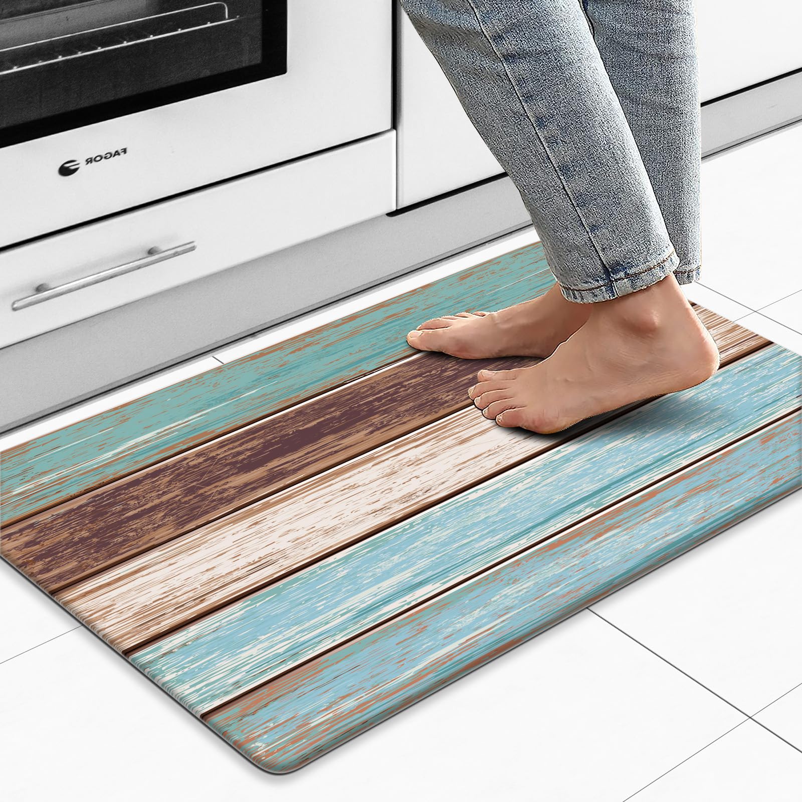 Photo 1 of MAYHMYO Kitchen Rug Anti Fatigue Kitchen Mat Cushioned Farmhouse Kitchen Rugs Non Skid Waterproof Kitchen Rugs and Mats Retro Rustic Wood Texture Kitchen Mats for Floor Laundry Standing Desk Sink