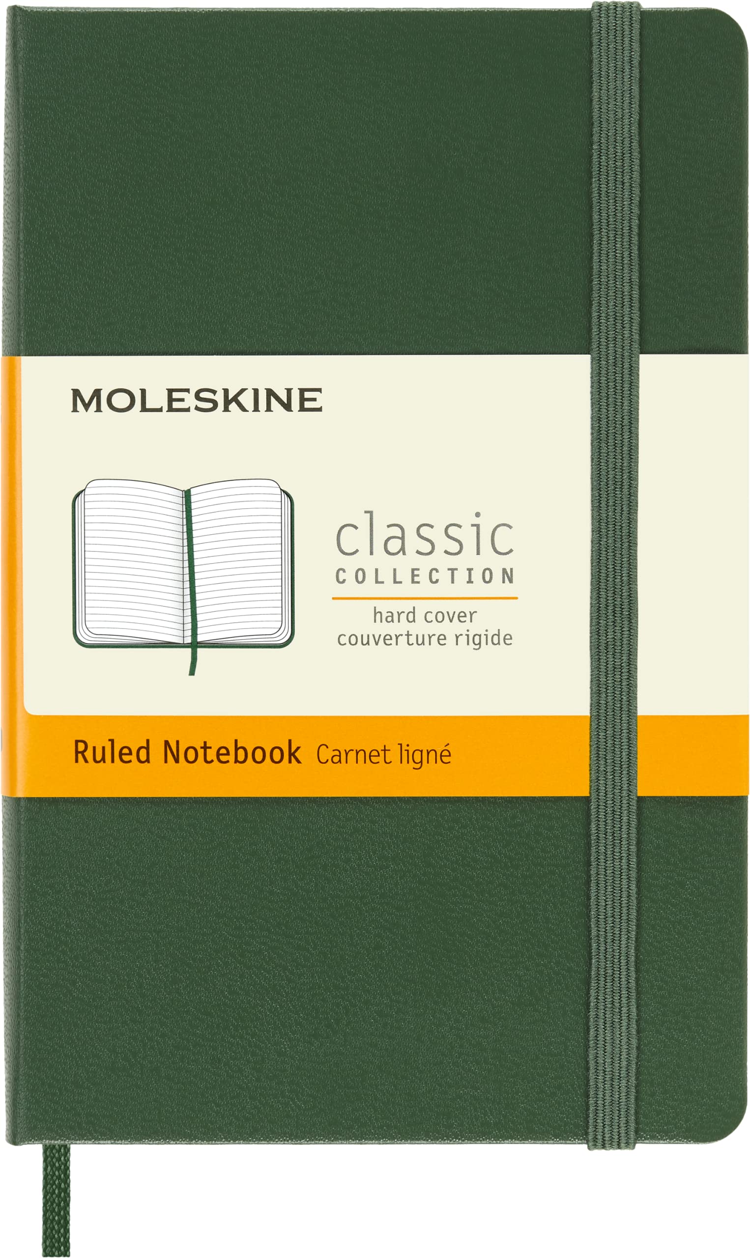 Moleskine Classic Notebook, Notebook With Ruled Pages, Hard Cover and Elastic Closure, Myrtle Green, Pocket, 9 x 14 cm, 192 Pages