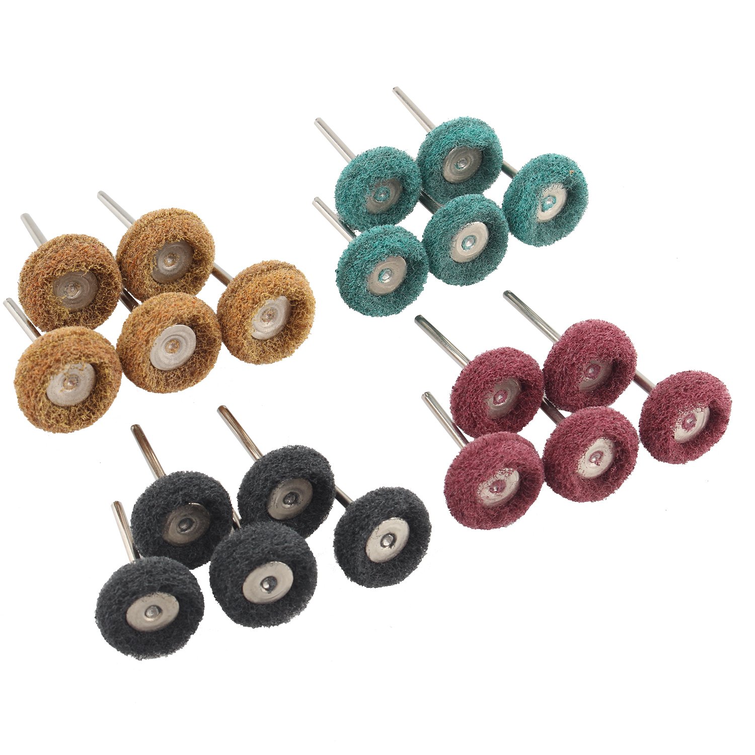 Futheda 20pcs Stainless Steel Grit Finishing Abrasive Polishing Compound Buffing Wheels Set Cup Pen Wire Brush 3mm Shank Compatible Rotary Tool, 80, 150, 240, 300 Grit (5pcs of Each Grit)