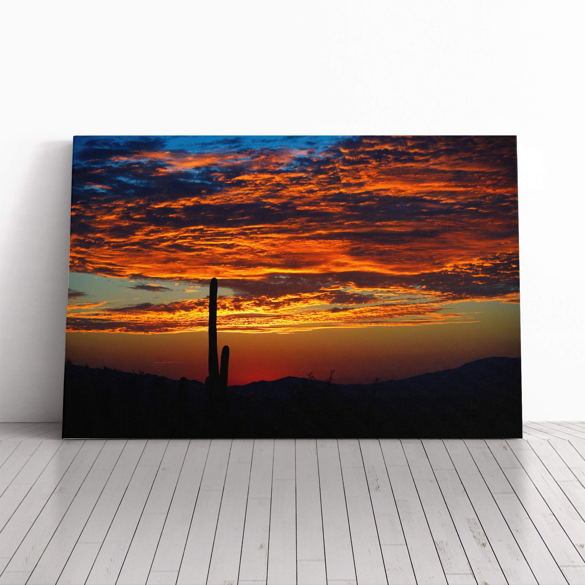 Landscape Cactus Sunset (3) Canvas Print | Gallery Wrapped 30mm Frame Wall Art | 20x14 inches | Ready to Hang | Modern Floral Picture | Living Room Bedroom Lounge Office