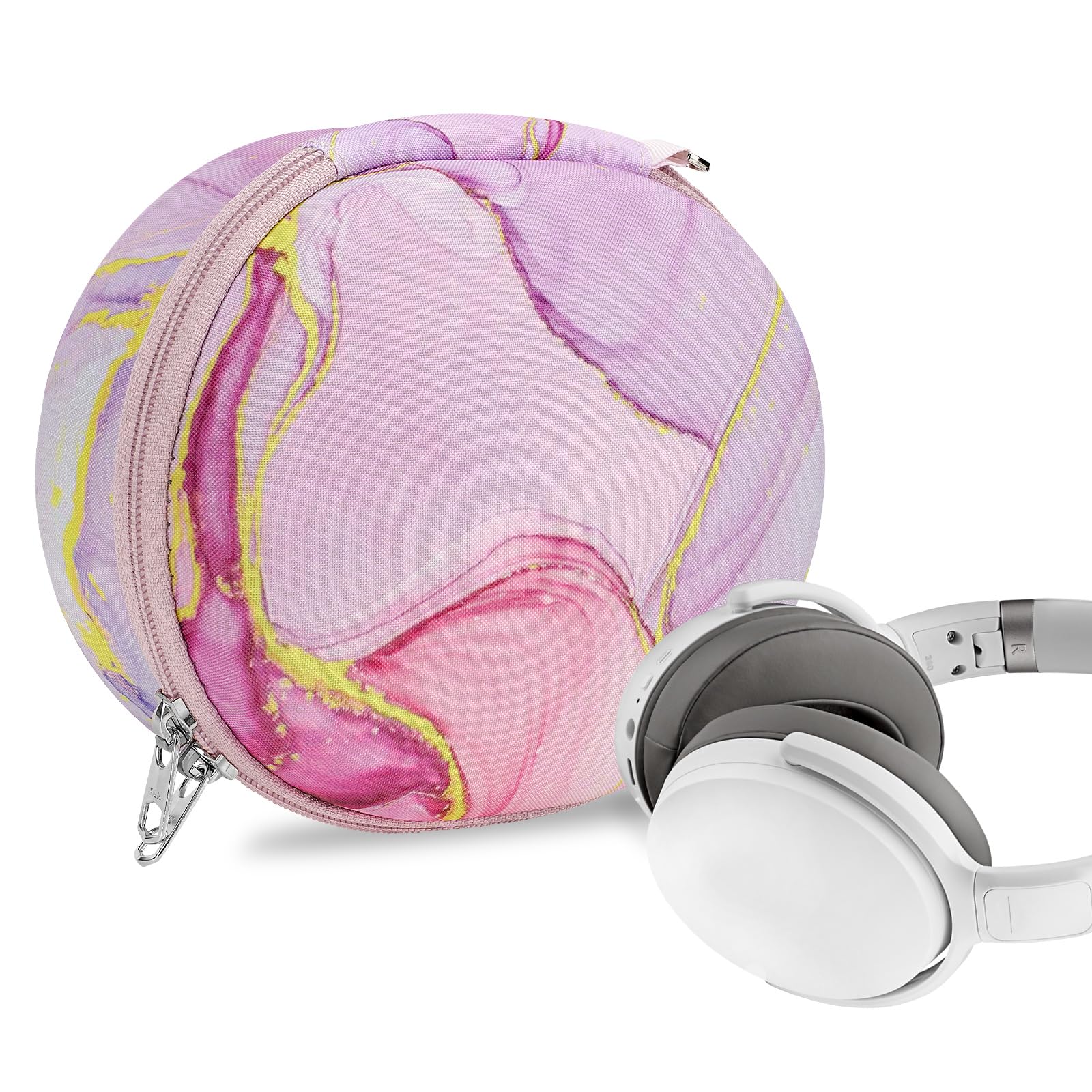 Geekria NOVA Headphones Case Compatible with Sennheiser PXC 550-II, Momentum Wireless 3, HD 450SE/458BT and More, Replacement Hard Shell Travel Carrying Bag with Cable Storage (Pink Marble)