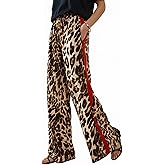 LIWEIKE Women's Leopard Print Pants Drawstring Color Block Side Striped Pants Y2K Cheetah Wide Leg Trousers with Pockets