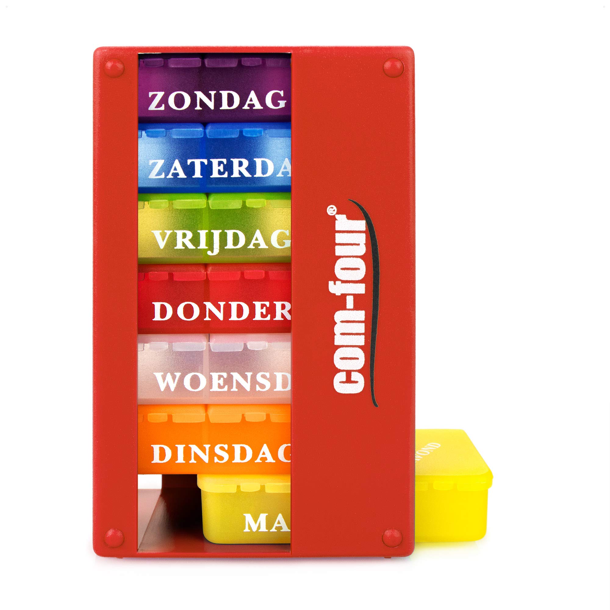 COM-FOUR® 1x Medication Dispenser in Dutch - Medication Box for 7 Days - 3 compartments Each - Pill Box - Pill Box - Tablet Box - Weekly Dispenser for Storage [Dutch]
