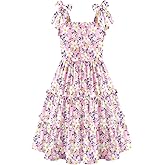 Arshiner Girls Summer Dress Tween Boho Casual Bowknot Strap Sleeveless Swing Flowy Ruffle Tiered Sundresses with Pockets