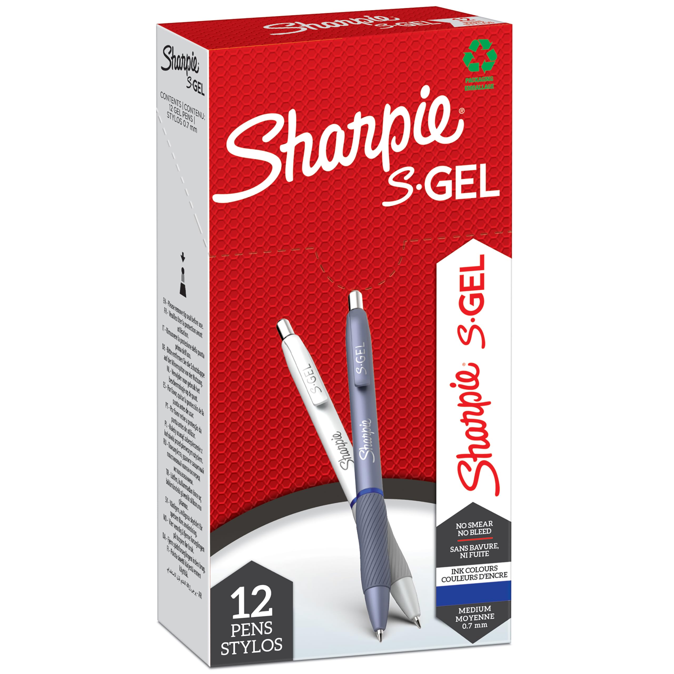 Sharpie S-Gel | Gel Pens | Medium Point (0.7mm) | Frost Blue & White Pearl Barrels | Blue Ink | 12 Count